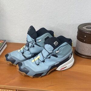 Salomon Mens Cross Hike Light Blue and Black Trail Boots with Gum Outsole